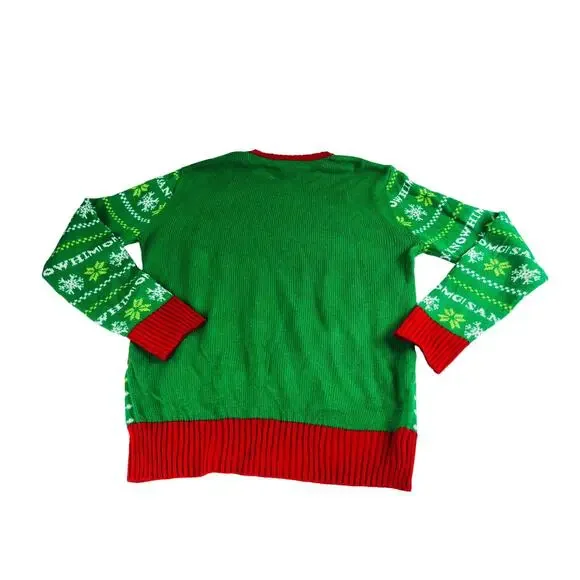 Party Ugly Knit Christmas Holiday Santa Pullover Sweater Green Red Medium - Picture 5 of 6